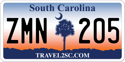SC license plate ZMN205