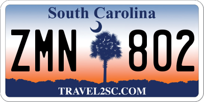 SC license plate ZMN802