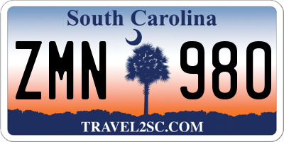 SC license plate ZMN980