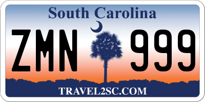 SC license plate ZMN999