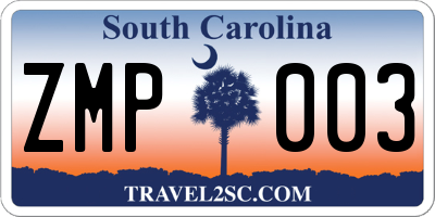 SC license plate ZMP003