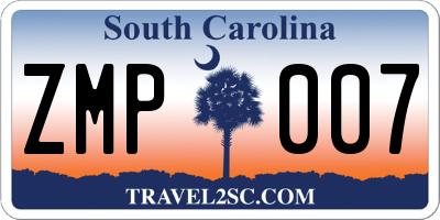 SC license plate ZMP007