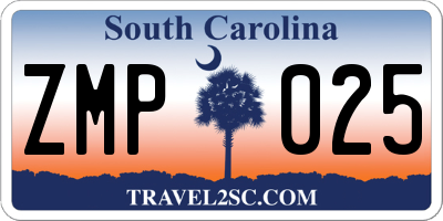 SC license plate ZMP025