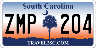 SC license plate ZMP204