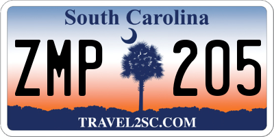 SC license plate ZMP205