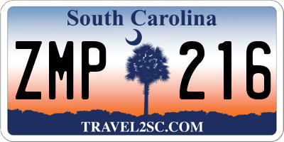 SC license plate ZMP216
