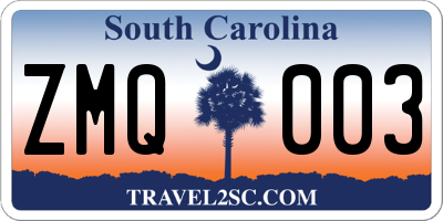 SC license plate ZMQ003