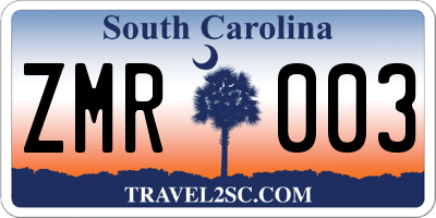 SC license plate ZMR003