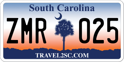 SC license plate ZMR025