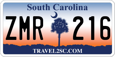 SC license plate ZMR216