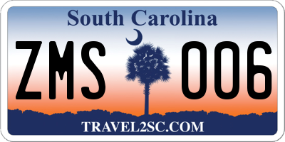 SC license plate ZMS006