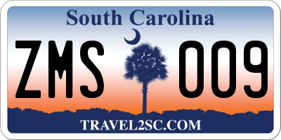 SC license plate ZMS009