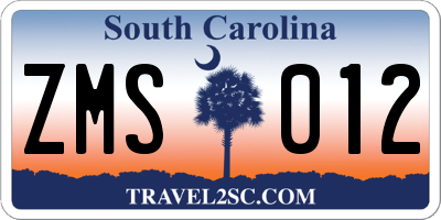 SC license plate ZMS012