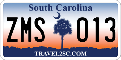 SC license plate ZMS013