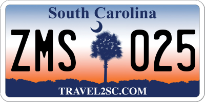 SC license plate ZMS025