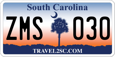 SC license plate ZMS030