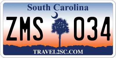 SC license plate ZMS034