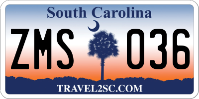 SC license plate ZMS036