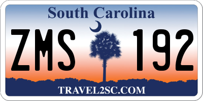 SC license plate ZMS192