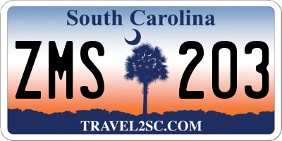 SC license plate ZMS203