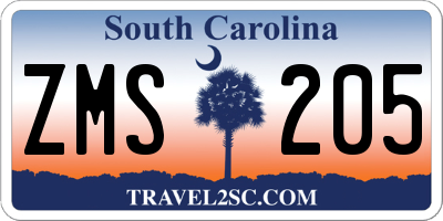 SC license plate ZMS205