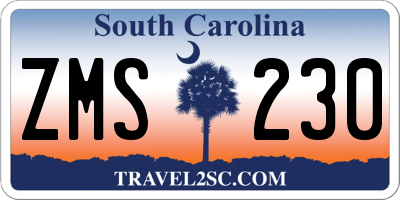 SC license plate ZMS230