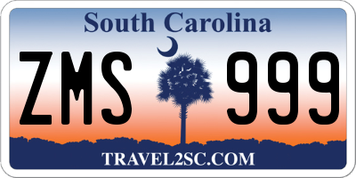 SC license plate ZMS999
