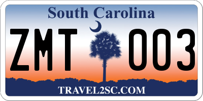 SC license plate ZMT003
