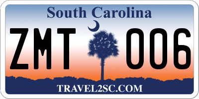 SC license plate ZMT006