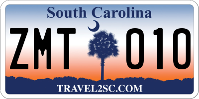 SC license plate ZMT010