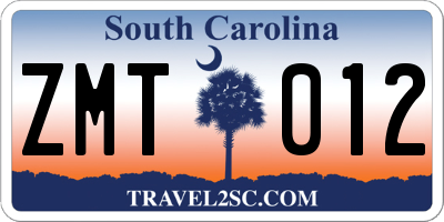 SC license plate ZMT012