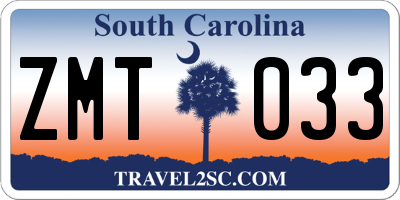 SC license plate ZMT033