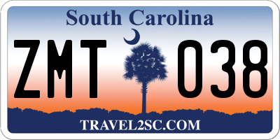SC license plate ZMT038