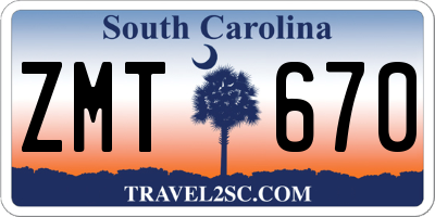 SC license plate ZMT670
