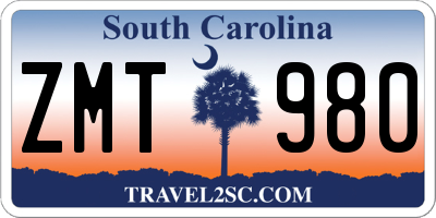 SC license plate ZMT980