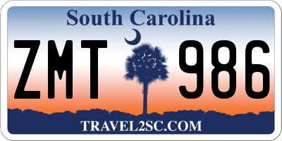 SC license plate ZMT986