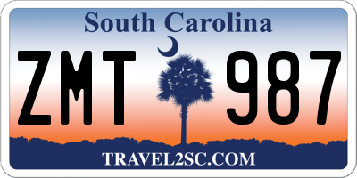 SC license plate ZMT987