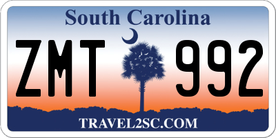 SC license plate ZMT992