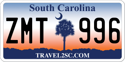 SC license plate ZMT996
