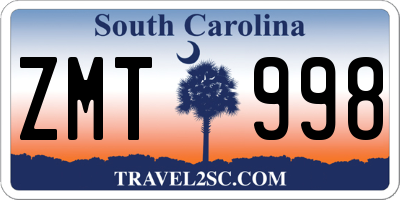 SC license plate ZMT998