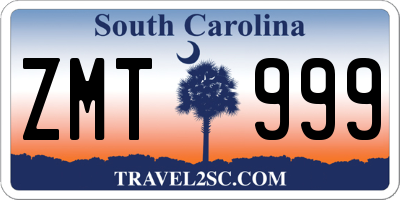 SC license plate ZMT999