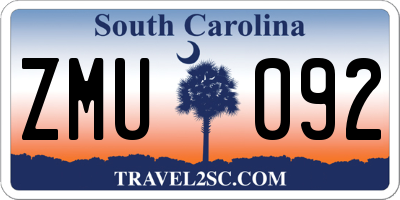 SC license plate ZMU092
