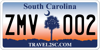 SC license plate ZMV002