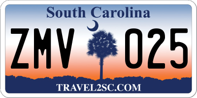 SC license plate ZMV025