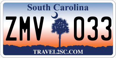 SC license plate ZMV033