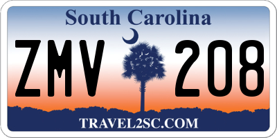 SC license plate ZMV208