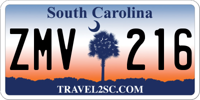 SC license plate ZMV216