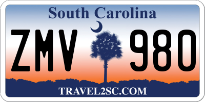 SC license plate ZMV980