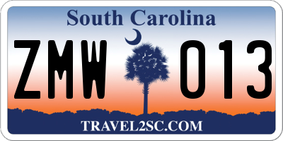 SC license plate ZMW013