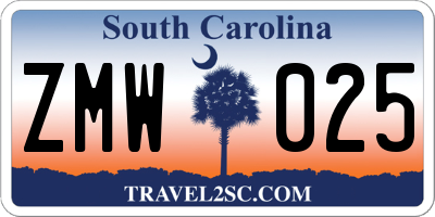 SC license plate ZMW025
